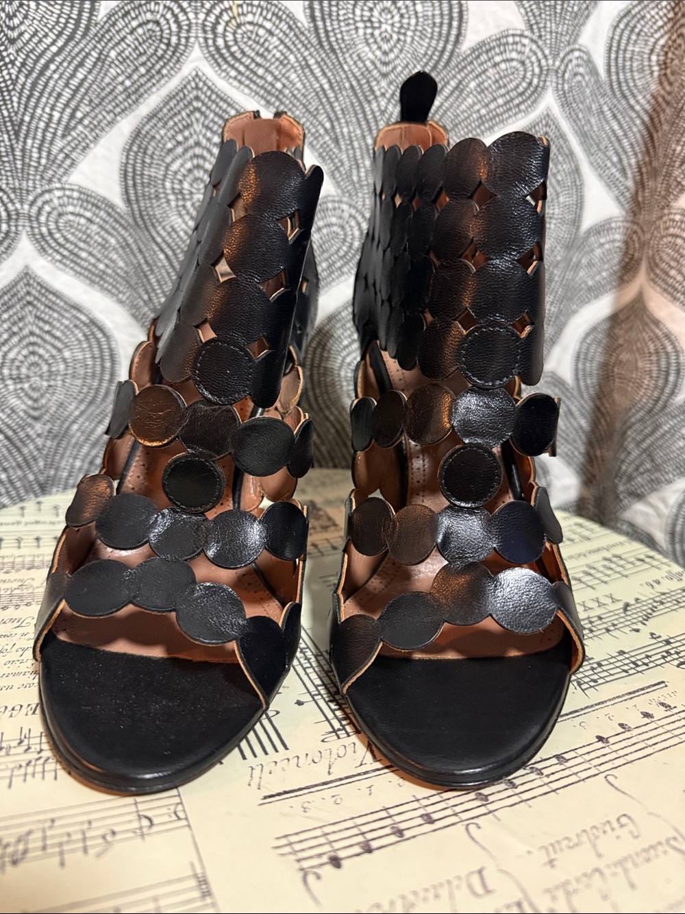 ALAÏA Black Laser Cut Circle Confetti Stiletto Sandals Heels Zipper Back 39 - Picture 3 of 9